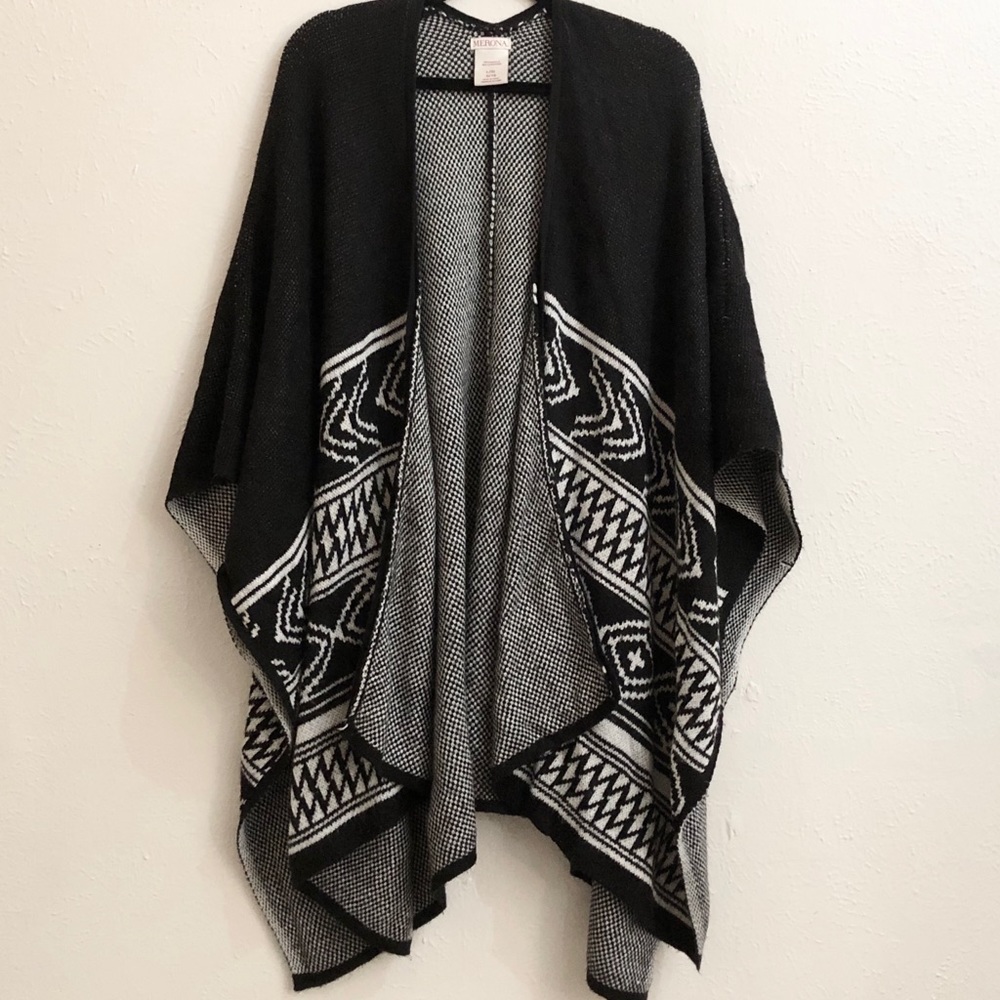 Black and White Long Merona Poncho